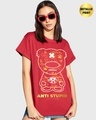 Shop Women's Red Anti Stupid Graphic Printed Boyfriend T-shirt-Front
