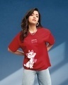 Shop Women's Red Believe Cat Graphic Printed Oversized T-shirt-Front