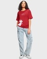 Shop Women's Red Believe Cat Graphic Printed Oversized T-shirt