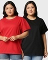Shop Pack of 2 Women's Red & Black Plus Size Boyfriend T-shirt-Front
