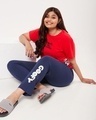 Shop Women's Red & Blue Typography Plus Size T-shirt & Pyjama Set-Front