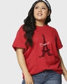 Shop Women's Red Bonjour Paris Graphic Printed Plus Size Boyfriend T-shirt-Front