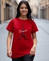 Shop Women's Red Bonjour Paris Graphic Printed Boyfriend T-shirt-Front