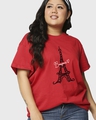 Shop Women's Red Bonjour Paris Graphic Printed Plus Size Boyfriend T-shirt-Front