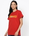 Shop Women's Red Bored Minion Boyfriend T-shirt-Front