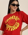 Shop Women's Red Choose Happiness Typography Oversized T-shirt-Front