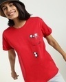 Shop Women's Red Climbing Pocket Panda Boyfriend T-shirt-Front