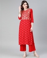 Shop Women's Red Colour Khadi Print Straight Rayon Kurta-Front