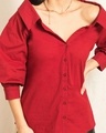Shop Women's Red Cuffed Sleeve Slim Fit Shirt
