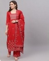 Shop Women's Red Digital Printed Straight Kurta With Palazzo & Dupatta Set-Front