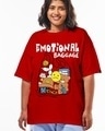 Shop Women's Red Emotional Baggage Graphic Printed Oversized Plus Size T-shirt-Front