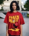 Shop Women's Red Feel'n Hot Graphic Printed Oversized T-shirt-Front