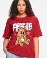 Shop Women's Red Fragile Graphic Printed Oversized T-shirt-Front