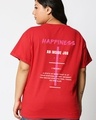 Shop Women's Red Happiness Typography Plus Size Boyfriend T-shirt-Front