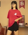 Shop Women's Red Hogwarts Letter Graphic Printed Oversized T-shirt-Design