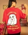 Shop Women's Red Hogwarts Letter Graphic Printed Oversized T-shirt-Front