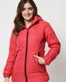Shop Women's Red Hooded Puffer Jacket-Front