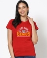 Shop Women's Red I Was Born Genius Typography Slim Fit T-shirt-Front