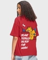 Shop Women's Red Lazy Garfield Graphic Printed Oversized T-shirt-Front