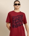 Shop Women's Red Let The Good Times Roll Typography Oversized T-shirt-Front