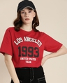 Shop Women's Red Los Angeles Typography Oversized T-shirt-Front
