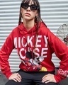 Shop Women's Red Mickey Mouse Graphic Printed Oversized Plus Size Hoodies-Front