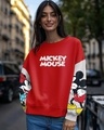 Shop Women's Red Mickey Mouse Graphic Printed Oversized Sweatshirt-Front