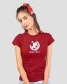 Shop Women's Red Mickey Mouse Stamp (DL) Graphic Printed Slim Fit T-shirt-Front