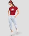 Shop Women's Red Mickey Mouse Stamp (DL) Graphic Printed Slim Fit T-shirt-Design
