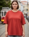 Shop Women's Red Oversized Plus Size T-shirt-Front