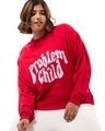 Shop Women's Red & Pink Problem Child Typography Super Loose Fit Plus Size Sweater-Front