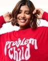 Shop Women's Red & Pink Problem Child Typography Super Loose Fit Plus Size Sweater