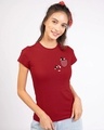 Shop Women's Red Teasing Mickey (DL) Graphic Printed Slim Fit T-shirt-Front