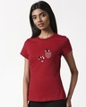 Shop Women's Red Teasing Mickey Graphic Printed Slim Fit T-shirt (DL)-Front