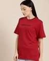 Shop Women's Red Typography Oversized T-shirt-Front