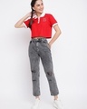 Shop Women's Red Typography Crop Polo T-shirt-Full