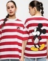 Shop Women's Red & White Classic Mickey Striped Oversized T-shirt-Front