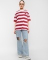 Shop Women's Red & White Classic Mickey Striped Oversized T-shirt