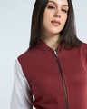 Shop Women's Maroon & White Color Block Varsity Bomber Jacket
