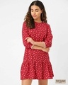 Shop Women's Red & White Polka Dots Print Drop Waist Dress-Front