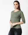 Shop Women's Round Neck 3/4 Sleeve Combo T-Shirts Black-Green
