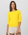 Shop Women's Round Neck 3/4 Sleeve Combo T-Shirts Black-Yellow-Design