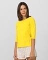 Shop Women's Round Neck 3/4 Sleeve Combo T-Shirts Black-Yellow