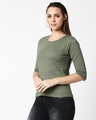 Shop Women's Round Neck 3/4 Sleeve Combo T-Shirts Green-Purple-Full