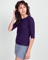 Shop Women's Round Neck 3/4 Sleeve Combo T-Shirts Green-Purple