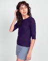 Shop Women's Round Neck 3/4 Sleeve Combo T-Shirts Purple-white-Full