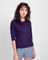 Shop Women's Round Neck 3/4 Sleeve Combo T-Shirts Yellow-Purple-Design