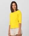 Shop Women's Round Neck 3/4 Sleeve Combo T-Shirts Yellow-Purple-Full