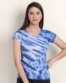 Shop Women's Royal Blue Cotton Ombre Tie & Dye T-Shirt-Front