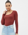 Shop Women's Rust Cotton Scoop Neck Regular Long Sleeve T-shirt-Front
